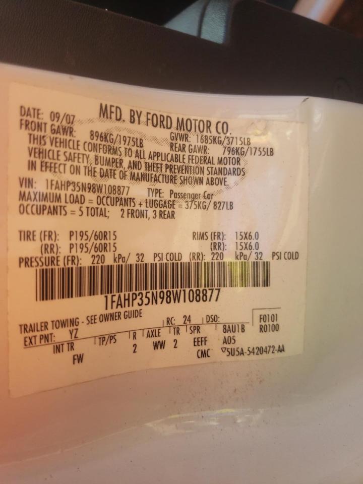 Photo 10 from auction – 2008 FORD FOCUS SE with VIN 1FAHP35N98W108877