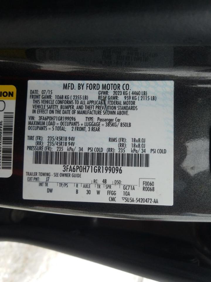 Photo 10 from auction – 2016 FORD FUSION SE with VIN 3FA6P0H71GR199096