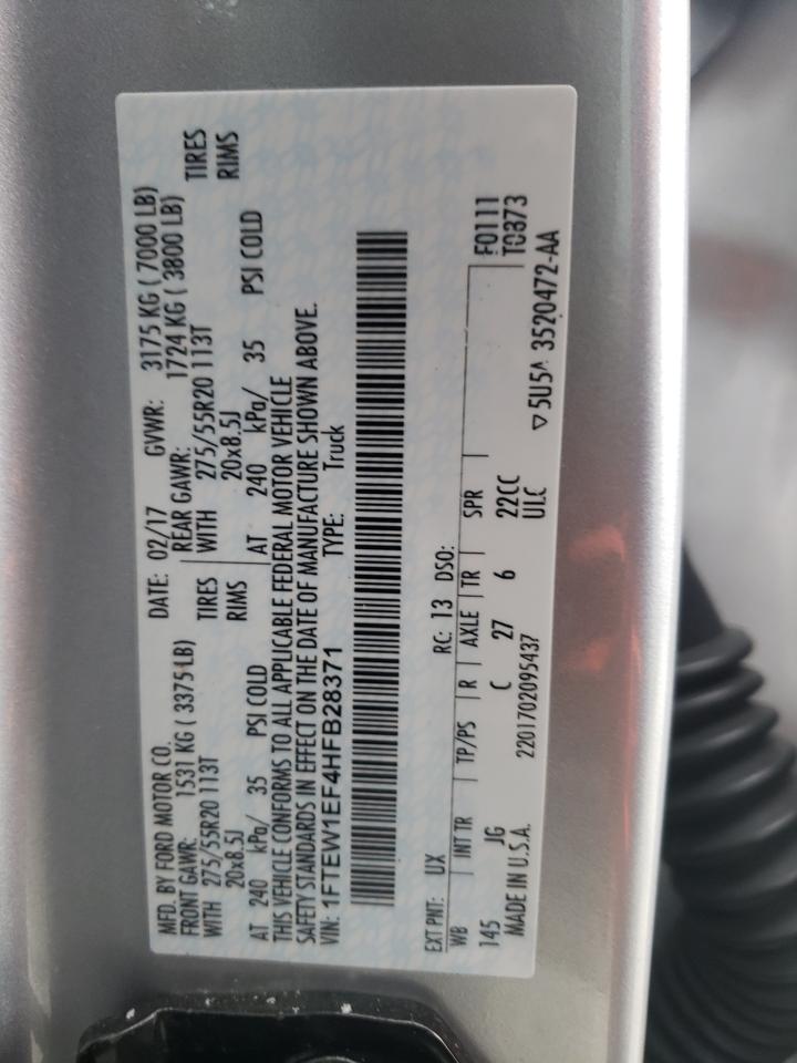 Photo 10 from auction – 2017 FORD F150 SUPER with VIN 1FTEW1EF4HFB28371