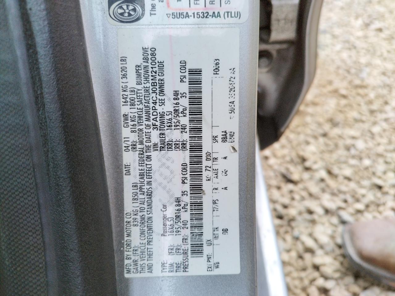 Photo 10 from auction – 2011 FORD FIESTA SEL with VIN 3FADP4CJ0BM210080