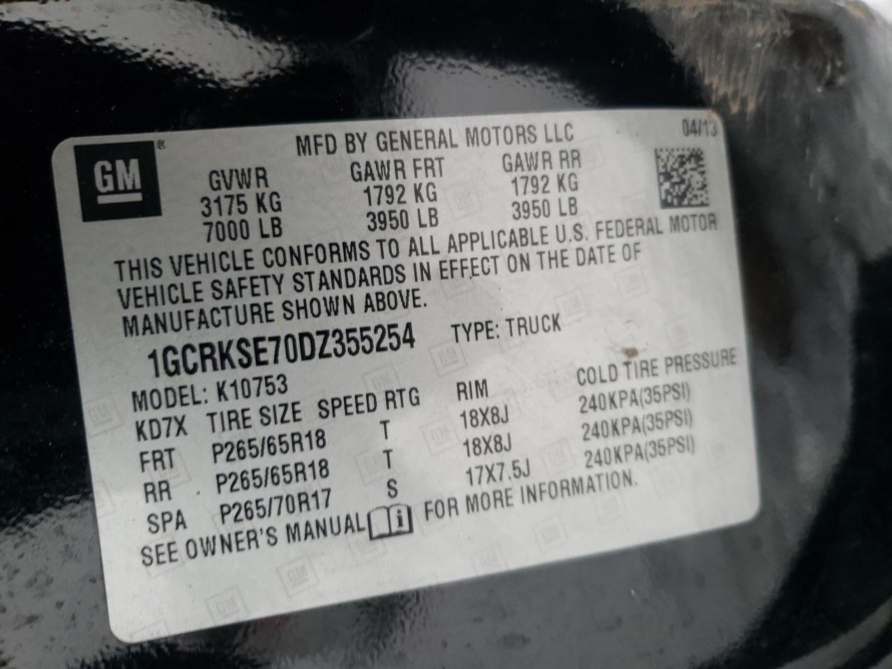 Photo 10 from auction – 2013 CHEVROLET SILVERADO with VIN 1GCRKSE70DZ355254