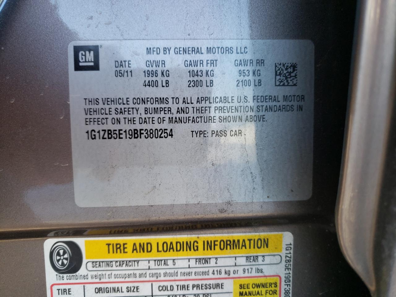 Photo 10 from auction – 2011 CHEVROLET MALIBU LS with VIN 1G1ZB5E19BF380254