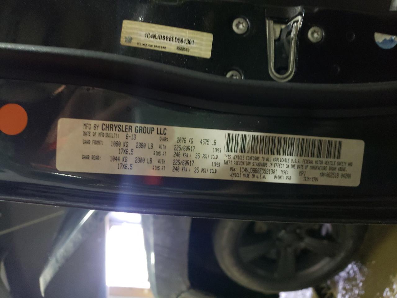 Photo 10 from auction – 2014 JEEP COMPASS SP with VIN 1C4NJDBB6ED591301