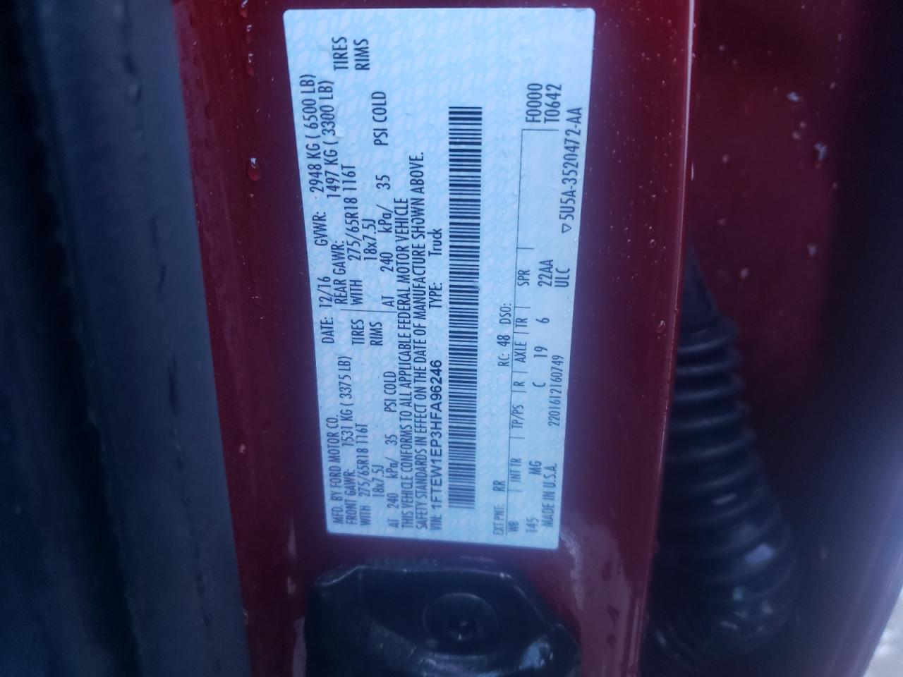 Photo 10 from auction – 2017 FORD F150 SUPER with VIN 1FTEW1EP3HFA96246