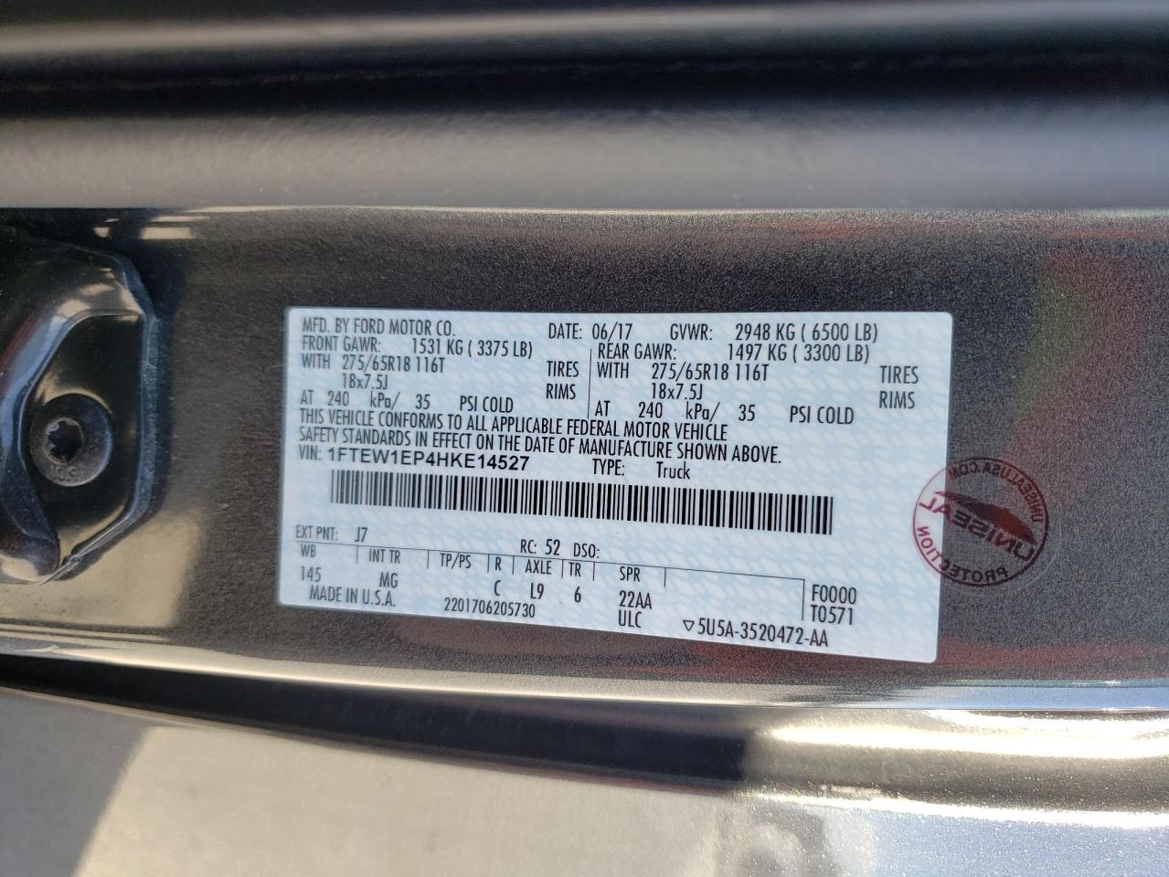 Photo 10 from auction – 2017 FORD F150 SUPER with VIN 1FTEW1EP4HKE14527