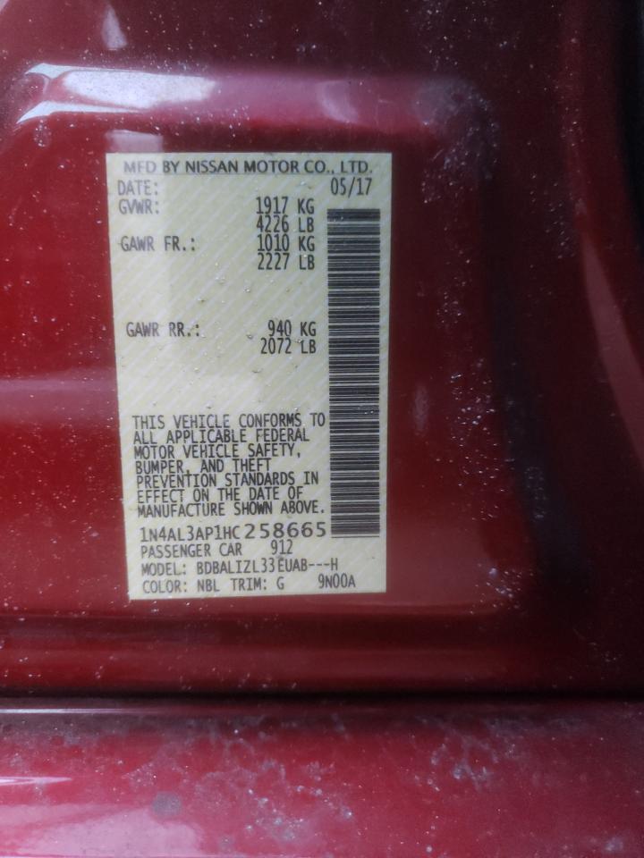 Photo 10 from auction – 2017 NISSAN ALTIMA 2.5 with VIN 1N4AL3AP1HC258665