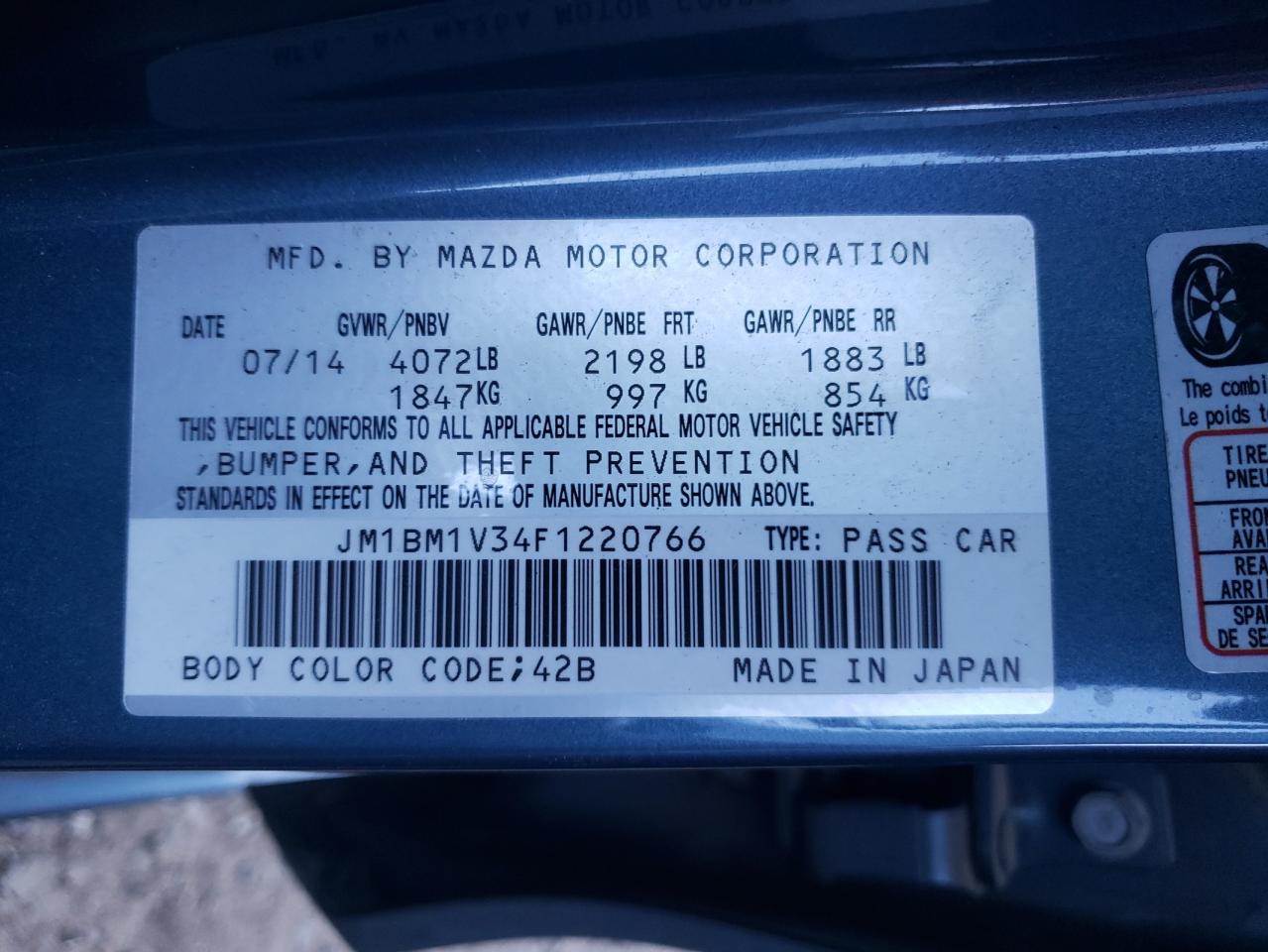 Photo 10 from auction – 2015 MAZDA 3 TOURING with VIN JM1BM1V34F1220766