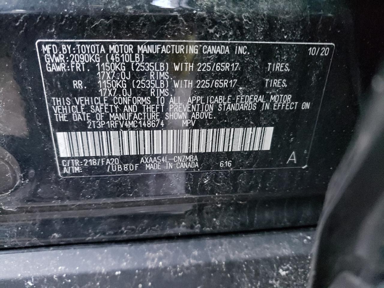 Photo 10 from auction – 2021 TOYOTA RAV4 XLE with VIN 2T3P1RFV4MC148674