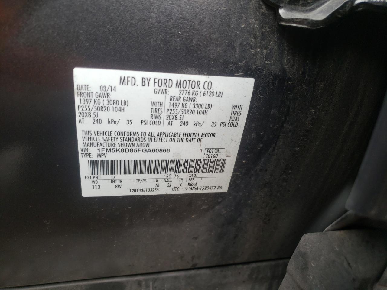 Photo 10 from auction – 2015 FORD EXPLORER X with VIN 1FM5K8D85FGA60866