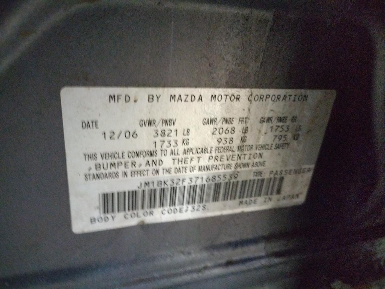 Photo 10 from auction – 2007 MAZDA 3 I with VIN JM1BK32F371685539