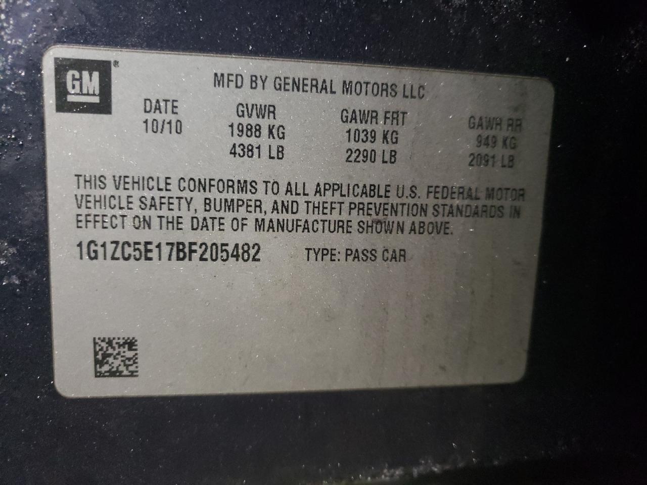 Photo 10 from auction – 2011 CHEVROLET MALIBU 1LT with VIN 1G1ZC5E17BF205482