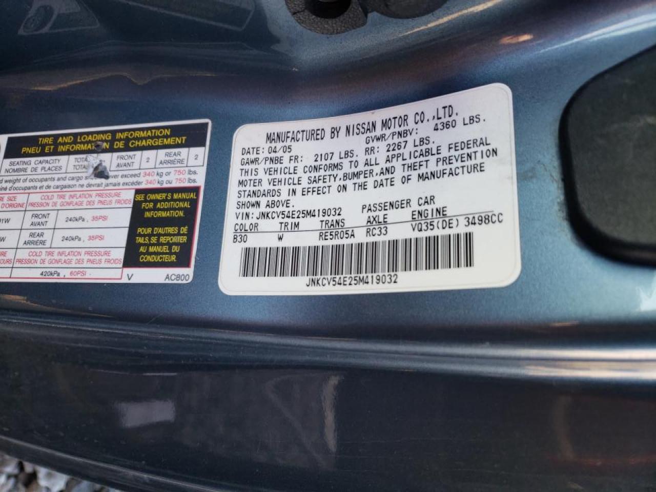Photo 10 from auction – 2005 INFINITI G35 with VIN JNKCV54E25M419032