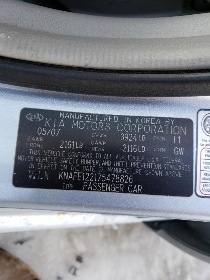 Photo 10 from auction – 2007 KIA SPECTRA EX with VIN KNAFE122175478826