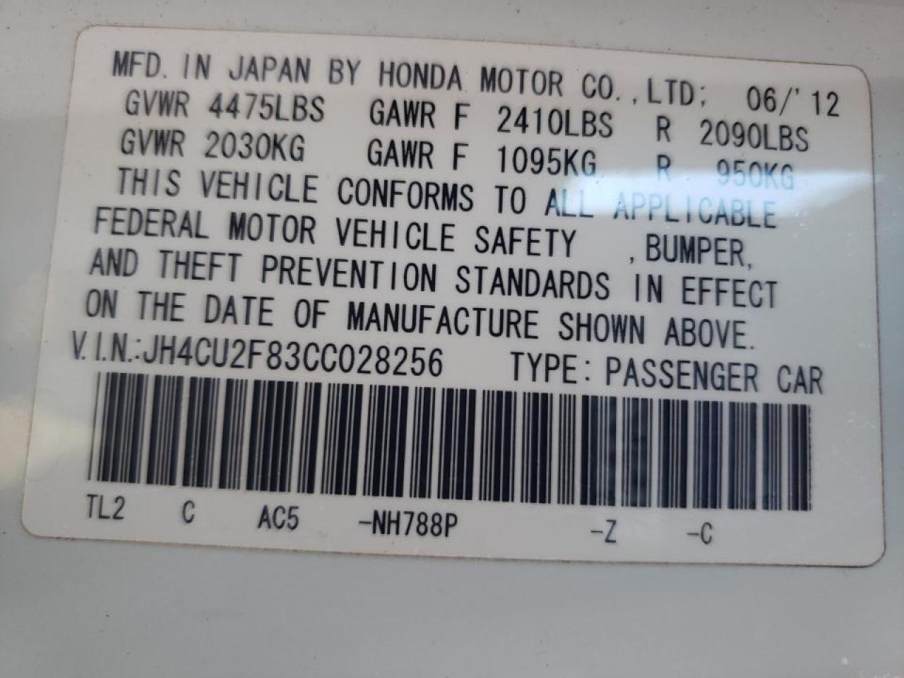 Photo 10 from auction – 2012 ACURA TSX SE with VIN JH4CU2F83CC028256