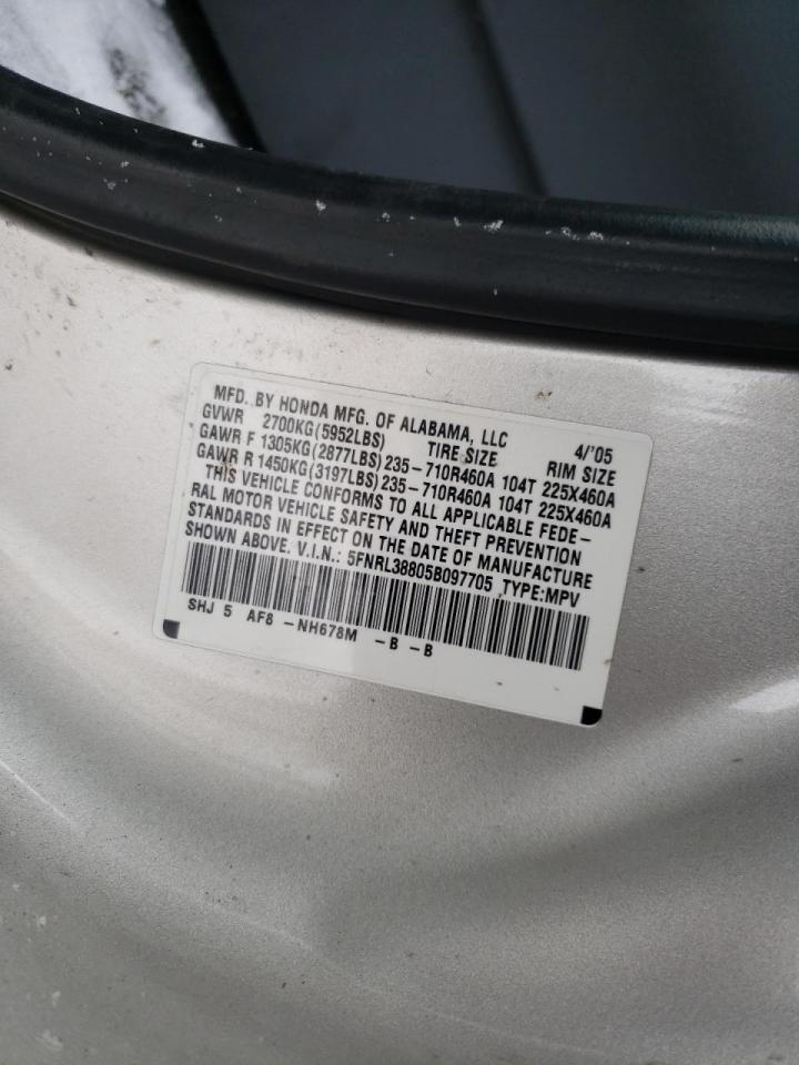 Photo 10 from auction – 2005 HONDA ODYSSEY TO with VIN 5FNRL38805B097705