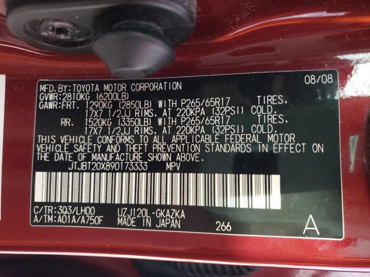 Photo 10 from auction – 2009 LEXUS GX 470 with VIN JTJBT20X890173333