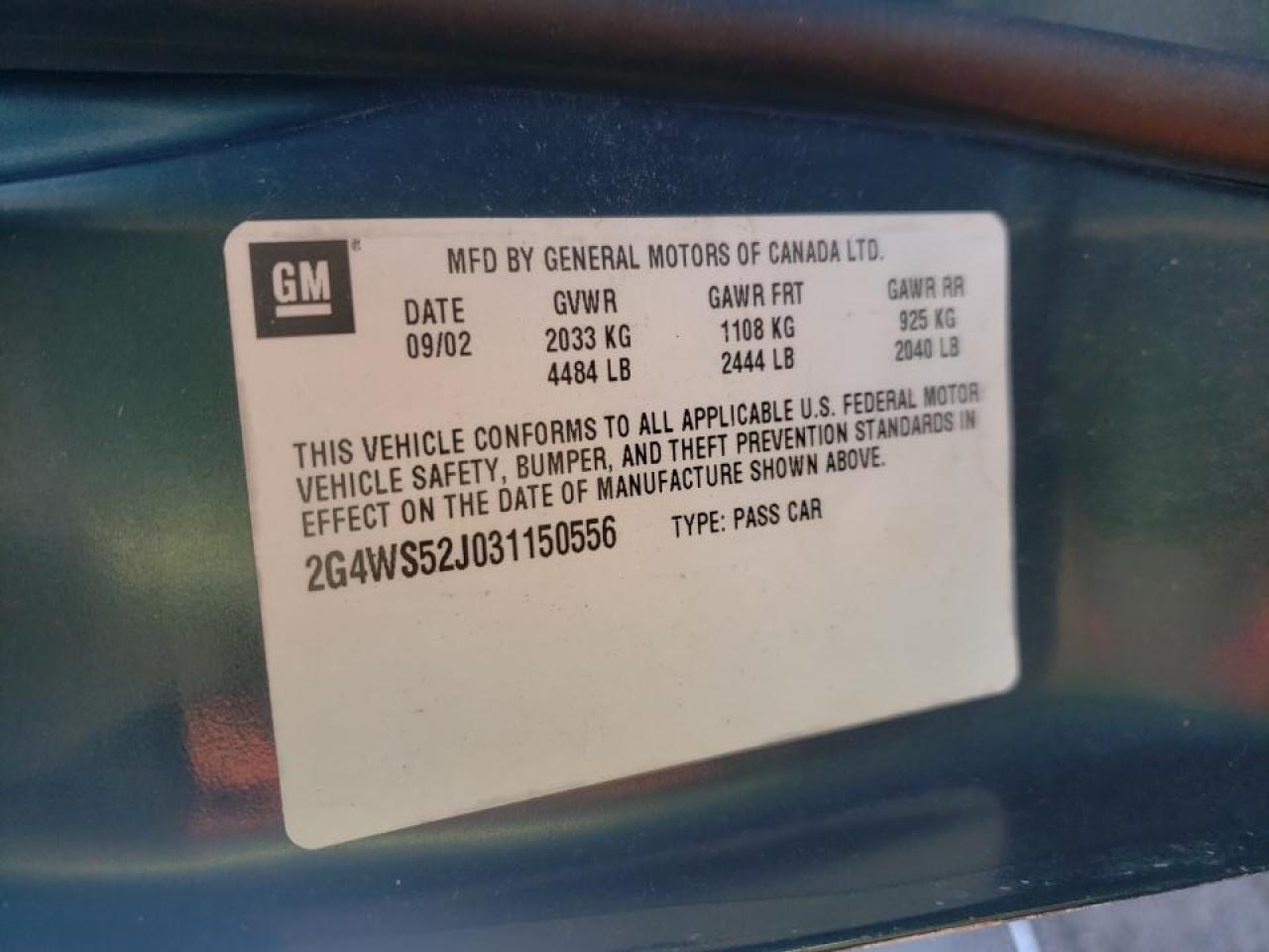 Photo 10 from auction – 2003 BUICK CENTURY CU with VIN 2G4WS52J031150556