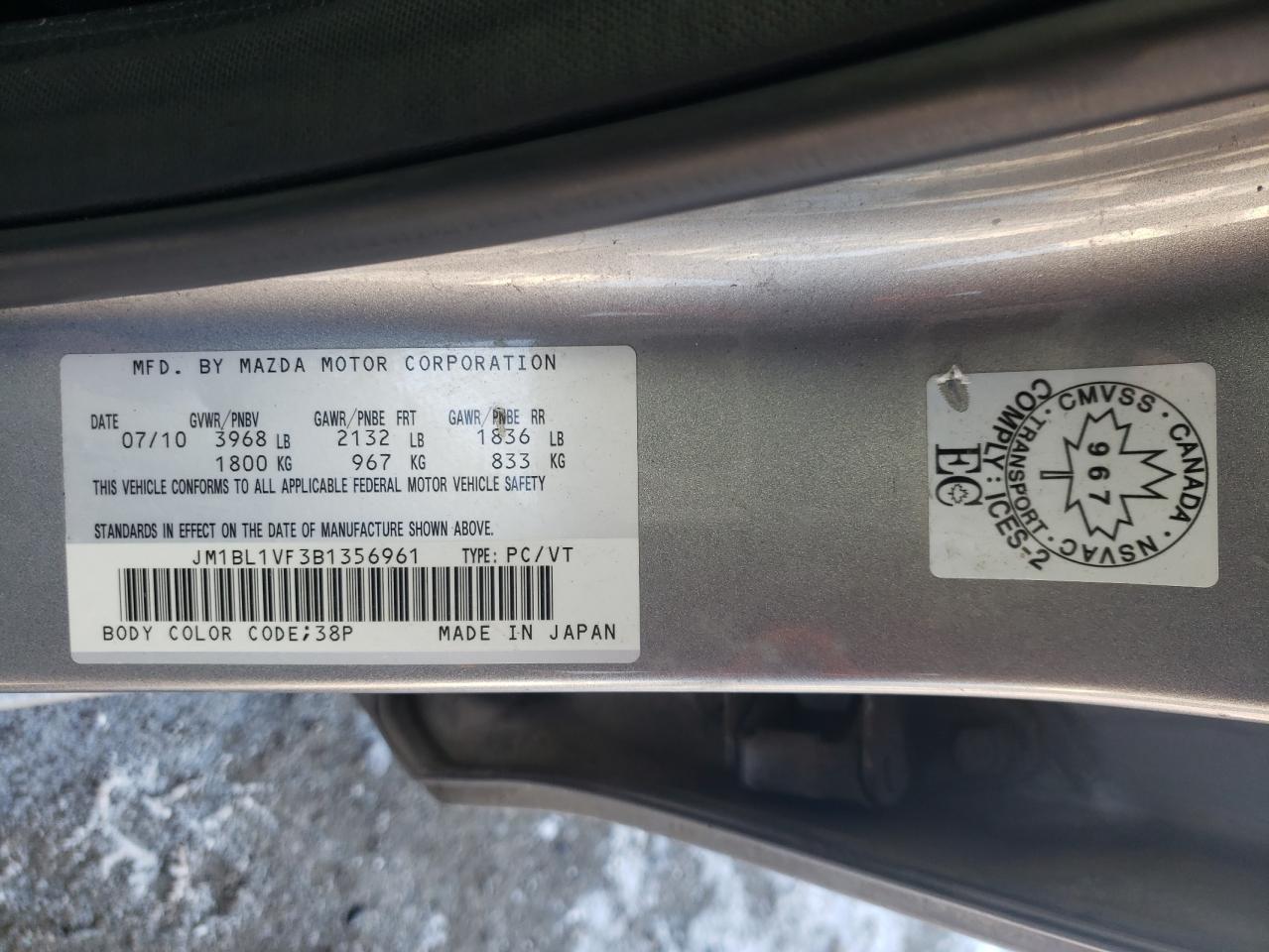 Photo 10 from auction – 2011 MAZDA 3 I with VIN JM1BL1VF3B1356961