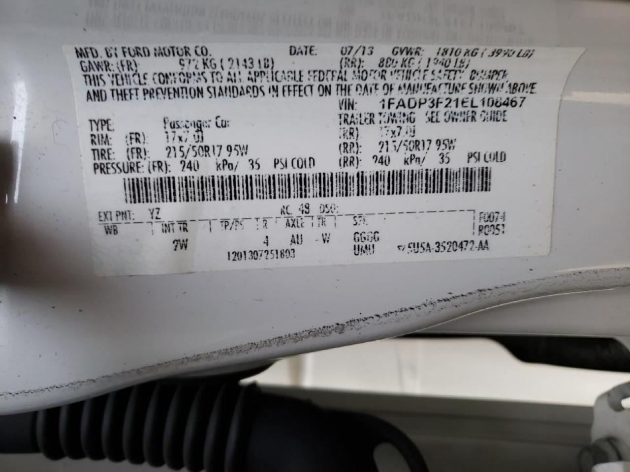 Photo 10 from auction – 2014 FORD FOCUS SE with VIN 1FADP3F21EL108467