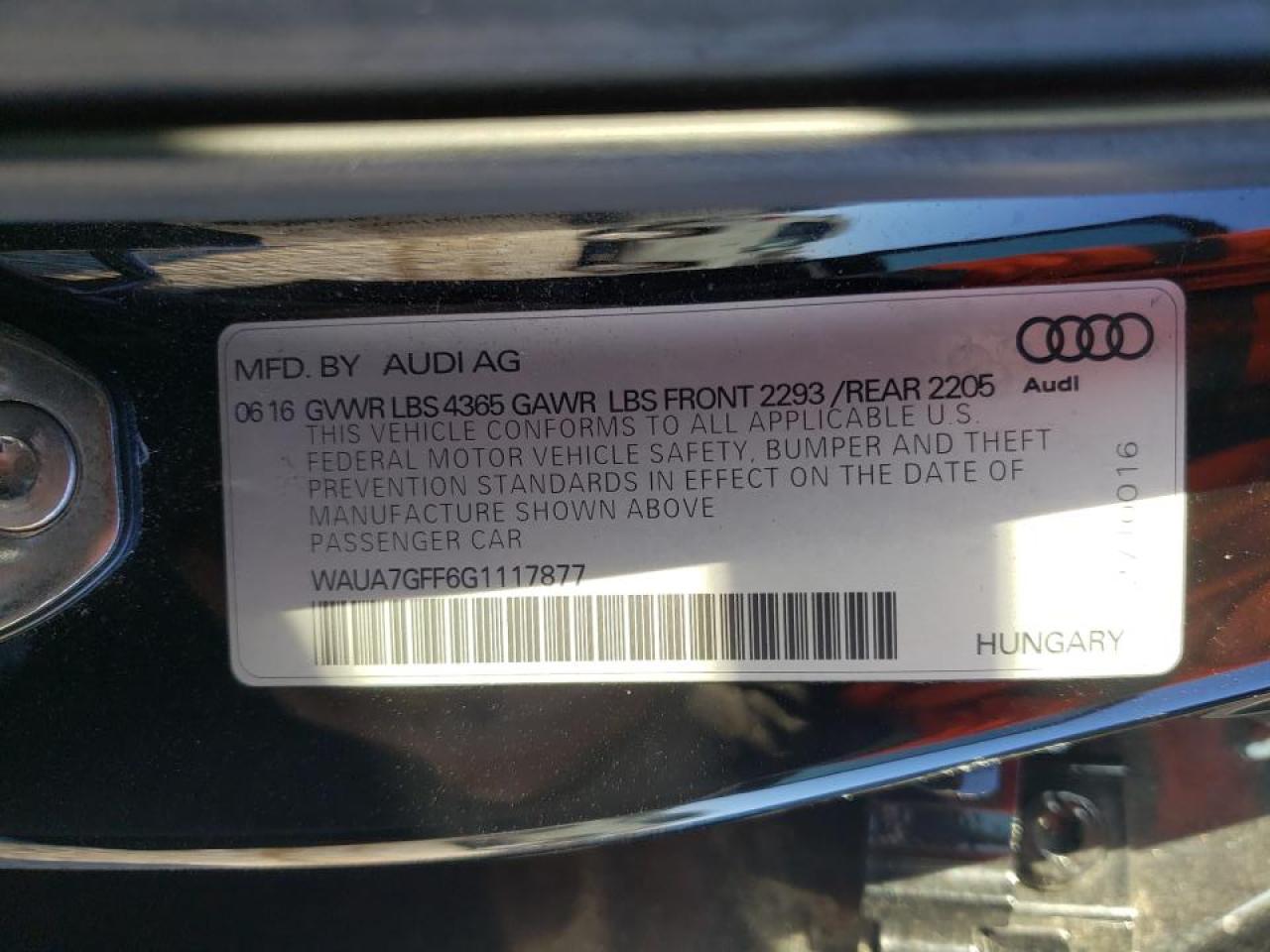 Photo 10 from auction – 2016 AUDI A3 PREMIUM with VIN WAUA7GFF6G1117877
