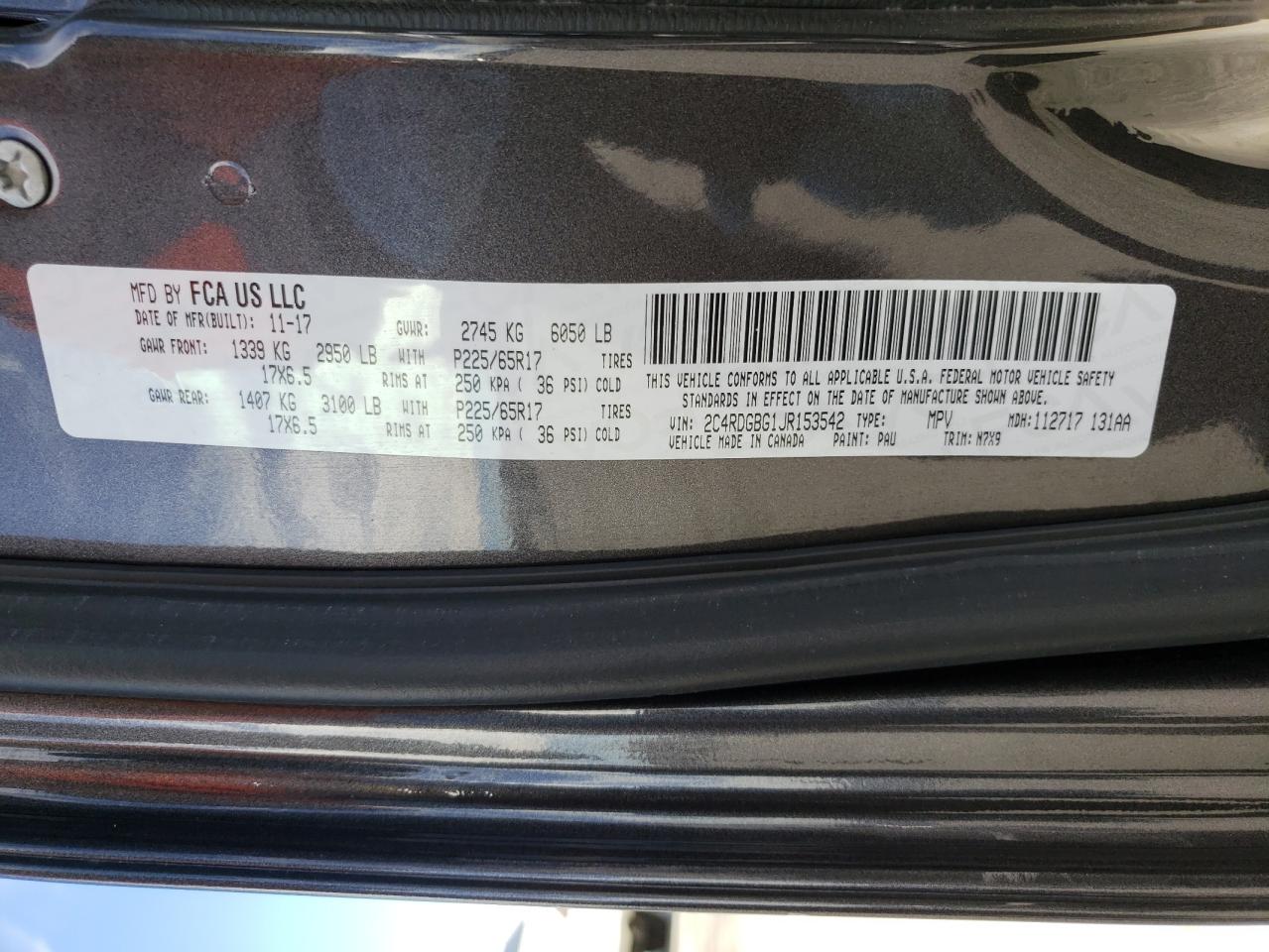 Photo 10 from auction – 2018 DODGE GRAND CARA with VIN 2C4RDGBG1JR153542