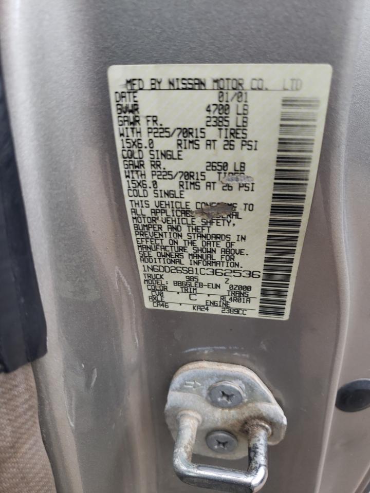 Photo 10 from auction – 2001 NISSAN FRONTIER K with VIN 1N6DD26S81C362536