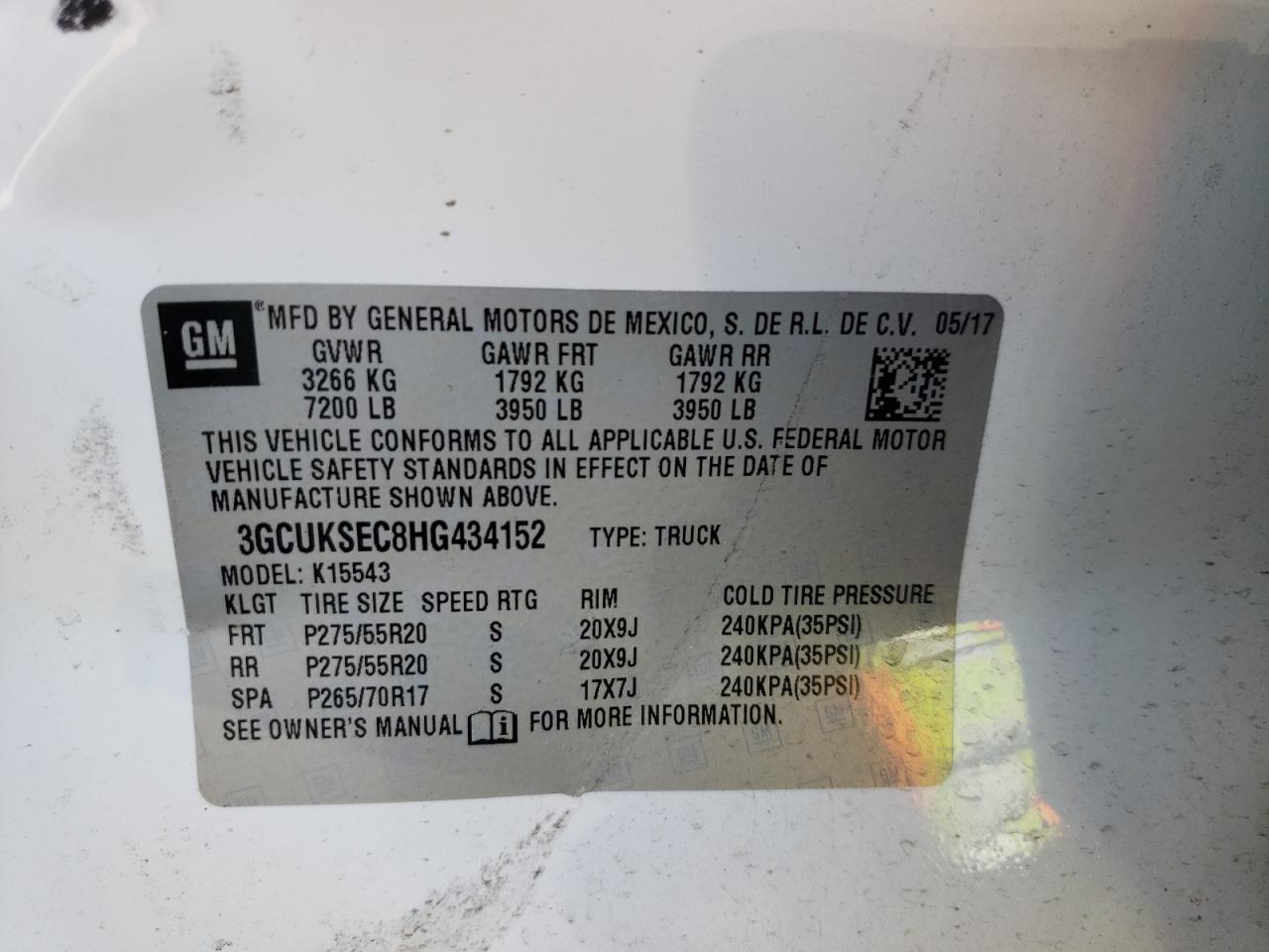 Photo 10 from auction – 2017 CHEVROLET SILVERADO with VIN 3GCUKSEC8HG434152