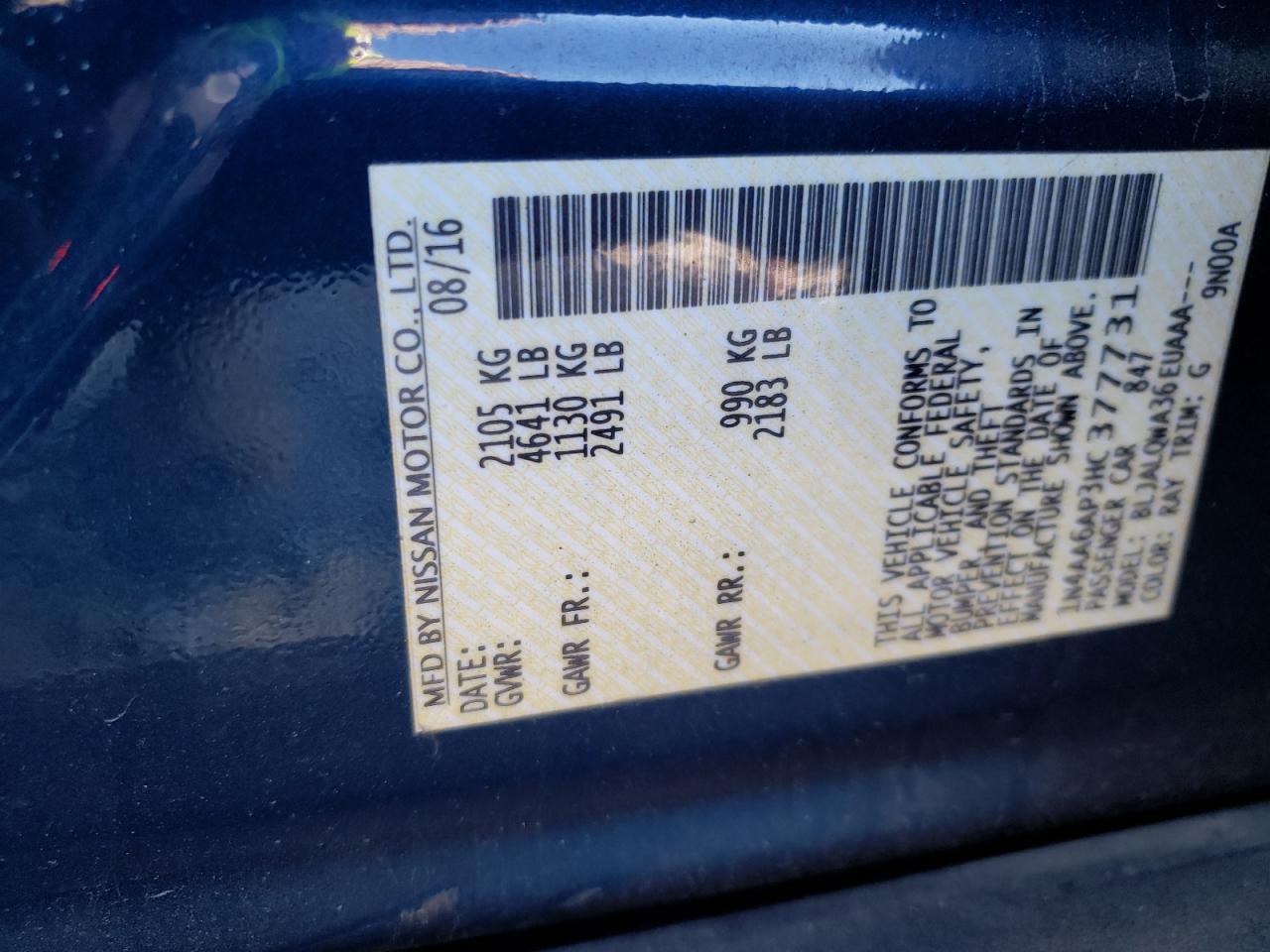 Photo 10 from auction – 2017 NISSAN MAXIMA 3.5 with VIN 1N4AA6AP3HC377731