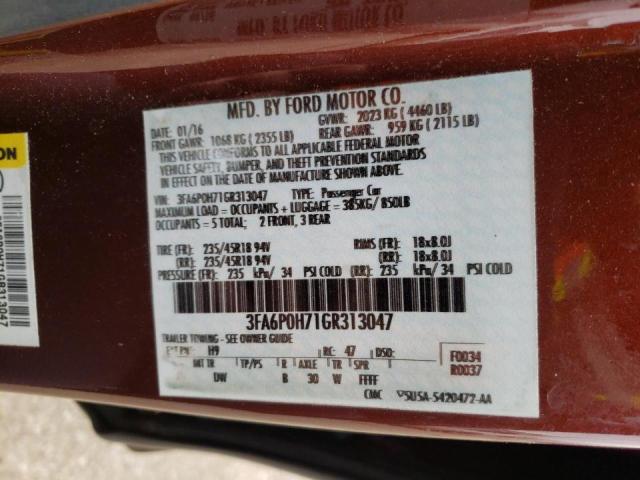 Photo 10 from auction – 2016 FORD FUSION SE with VIN 3FA6P0H71GR313047