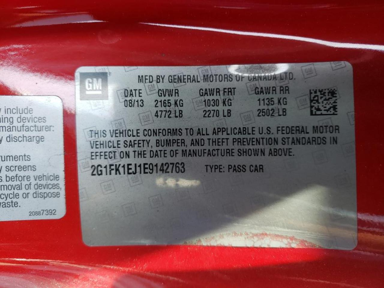 Photo 10 from auction – 2014 CHEVROLET CAMARO 2SS with VIN 2G1FK1EJ1E9142763