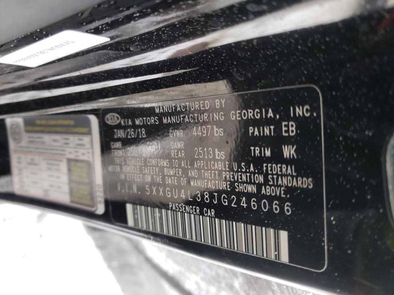 Photo 10 from auction – 2018 KIA OPTIMA EX with VIN 5XXGU4L38JG246066