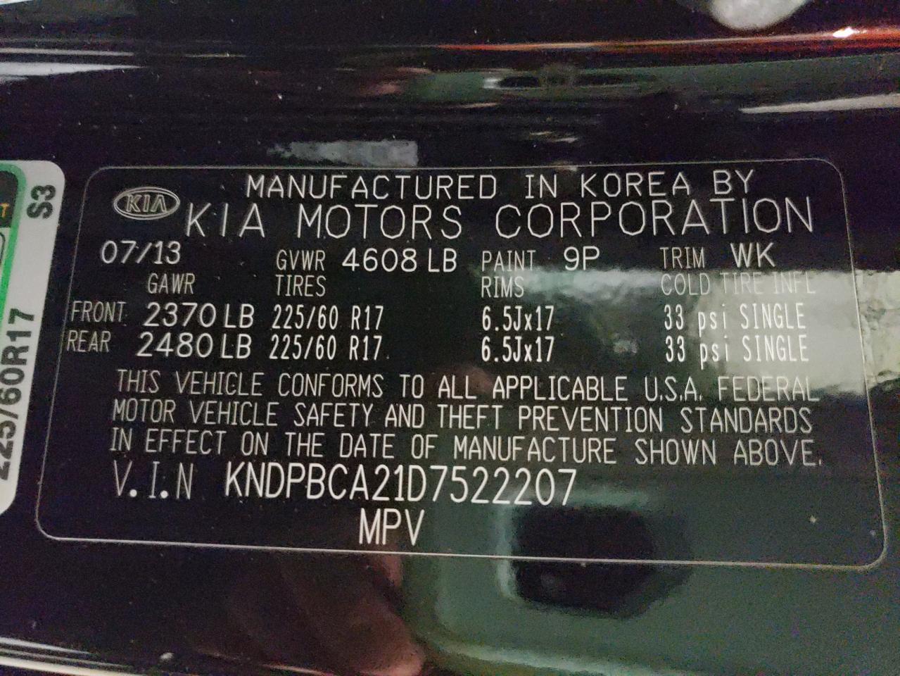 Photo 10 from auction – 2013 KIA SPORTAGE L with VIN KNDPBCA21D7522207