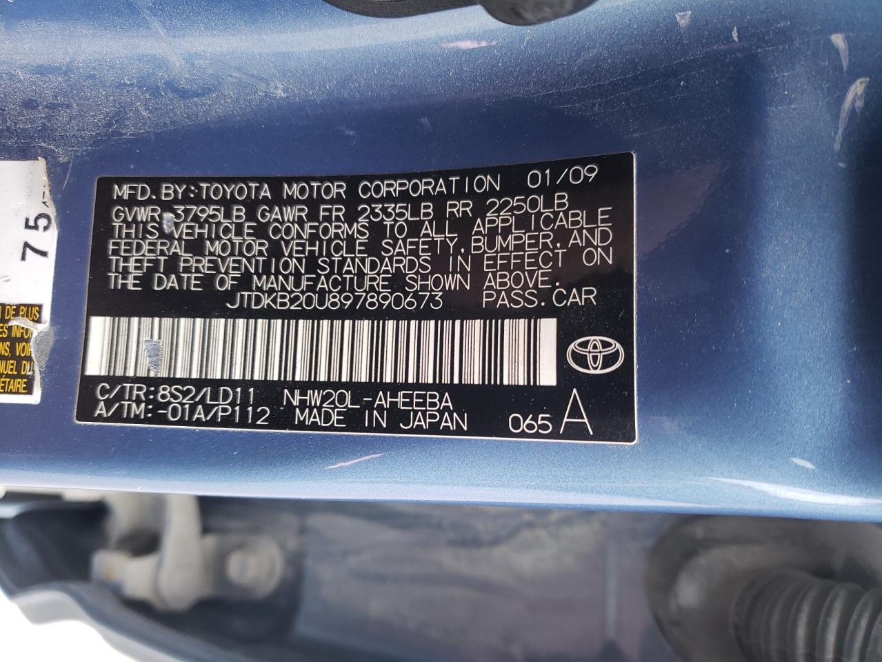 Photo 10 from auction – 2009 TOYOTA PRIUS with VIN JTDKB20U897890673