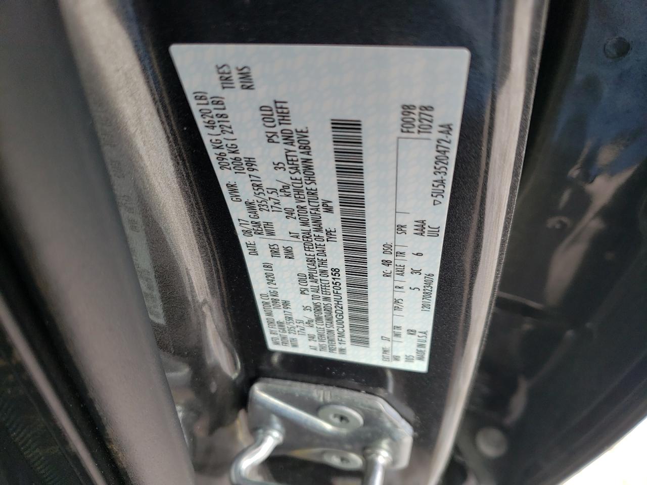 Photo 10 from auction – 2017 FORD ESCAPE SE with VIN 1FMCU0GD2HUF05158