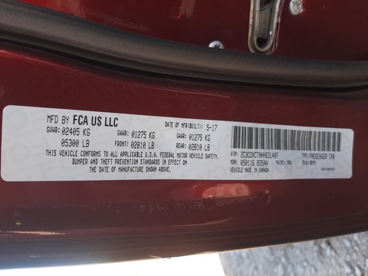 Photo 10 from auction – 2017 DODGE CHARGER R/ with VIN 2C3CDXCT0HH631407
