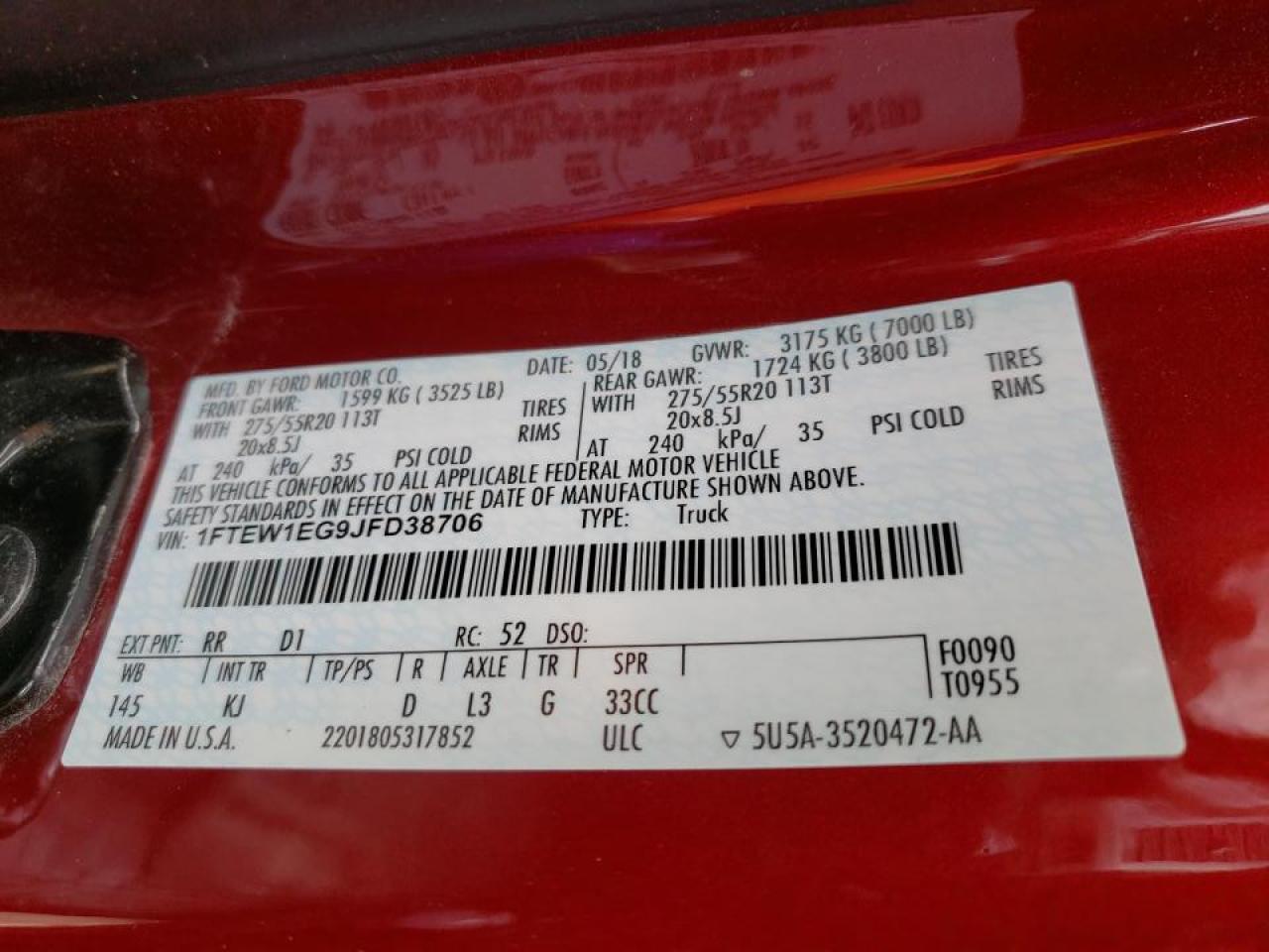 Photo 10 from auction – 2018 FORD F150 SUPER with VIN 1FTEW1EG9JFD38706