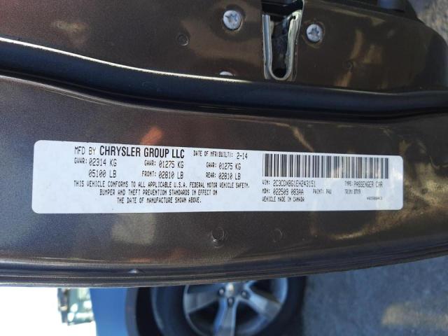 Photo 10 from auction – 2014 DODGE CHARGER SE with VIN 2C3CDXBG1EH243151