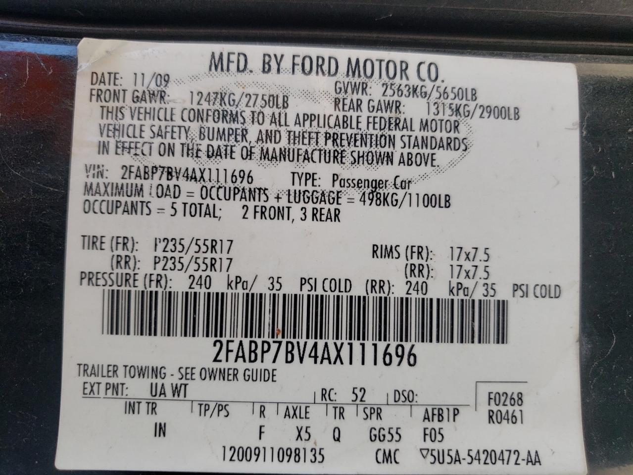 Photo 10 from auction – 2010 FORD CROWN VICT with VIN 2FABP7BV4AX111696