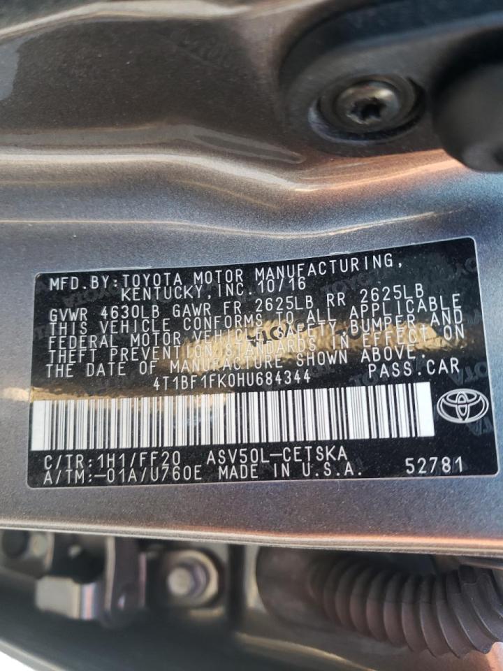 Photo 10 from auction – 2017 TOYOTA CAMRY LE with VIN 4T1BF1FK0HU684344
