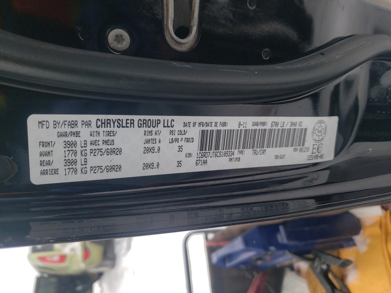 Photo 10 from auction – 2012 DODGE RAM 1500 L with VIN 1C6RD7JT6CS109334