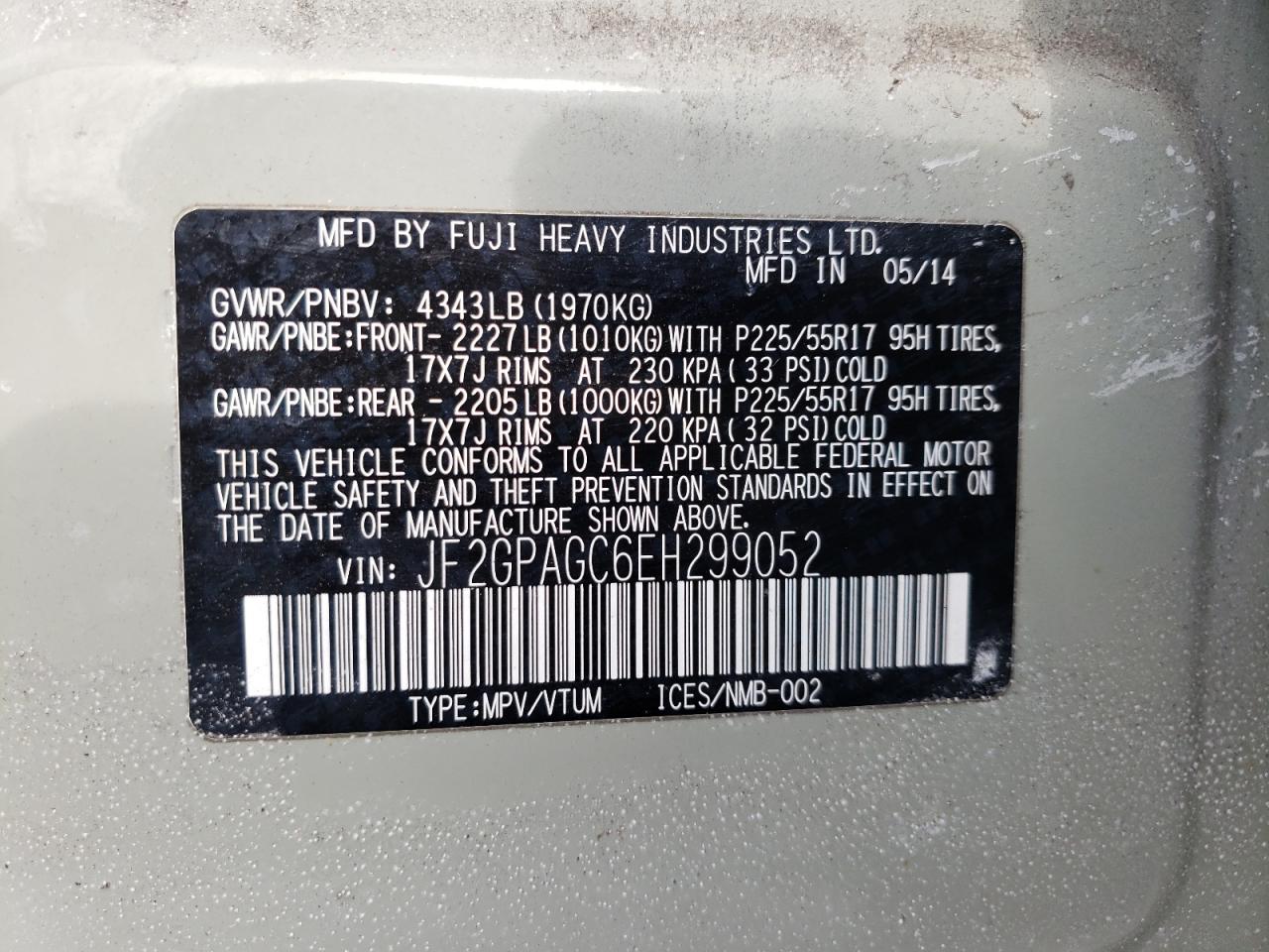 Photo 10 from auction – 2014 SUBARU XV CROSSTR with VIN JF2GPAGC6EH299052