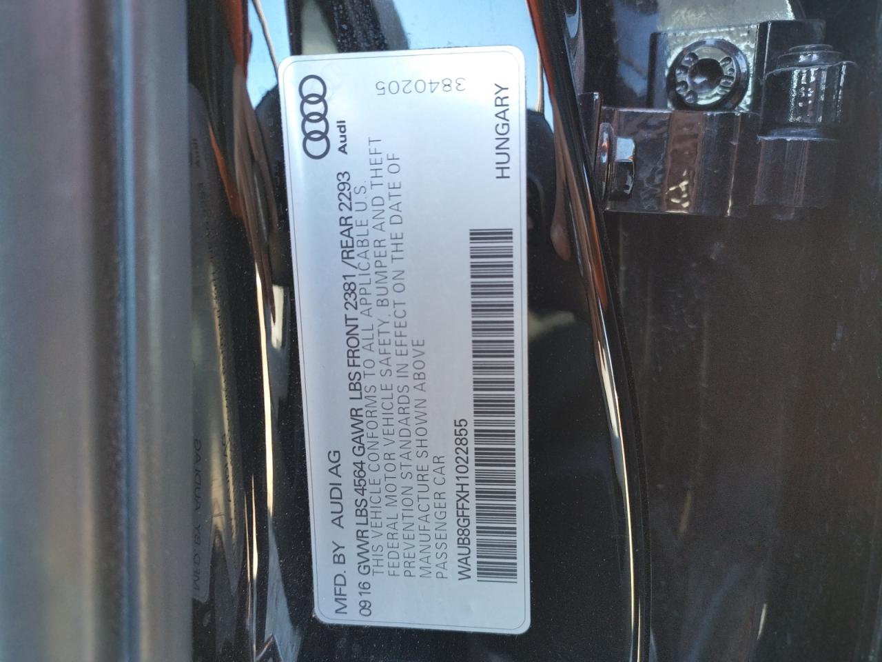 Photo 10 from auction – 2017 AUDI A3 PREMIUM with VIN WAUB8GFFXH1022855