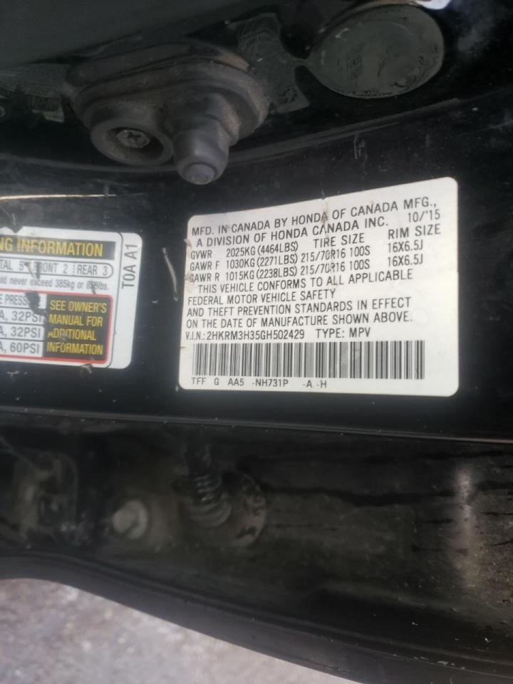 Photo 10 from auction – 2016 HONDA CR-V LX with VIN 2HKRM3H35GH502429