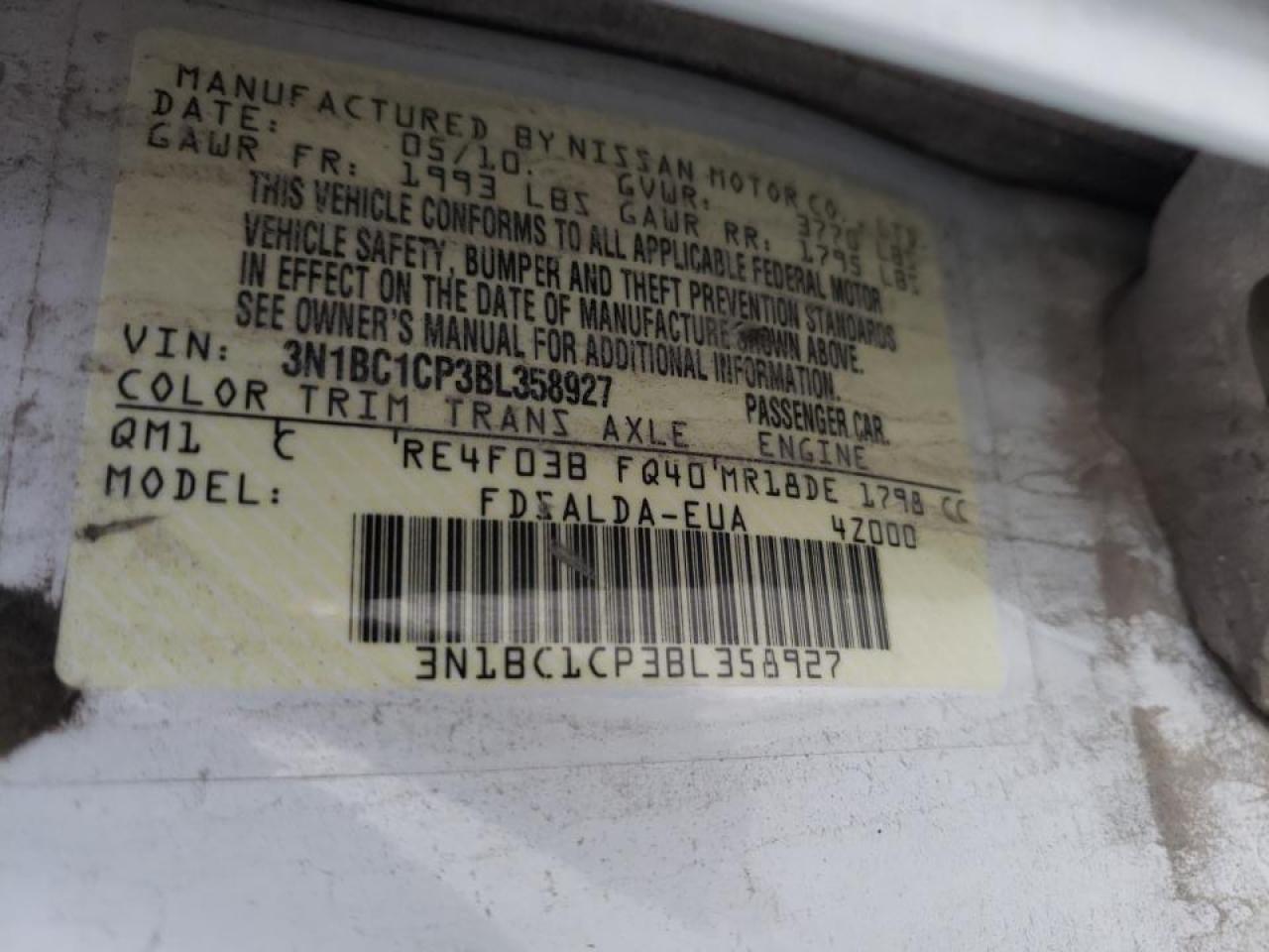Photo 10 from auction – 2011 NISSAN VERSA S with VIN 3N1BC1CP3BL358927