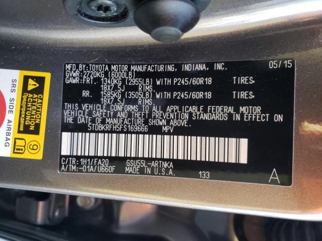 Photo 10 from auction – 2015 TOYOTA HIGHLANDER with VIN 5TDBKRFH5FS169666