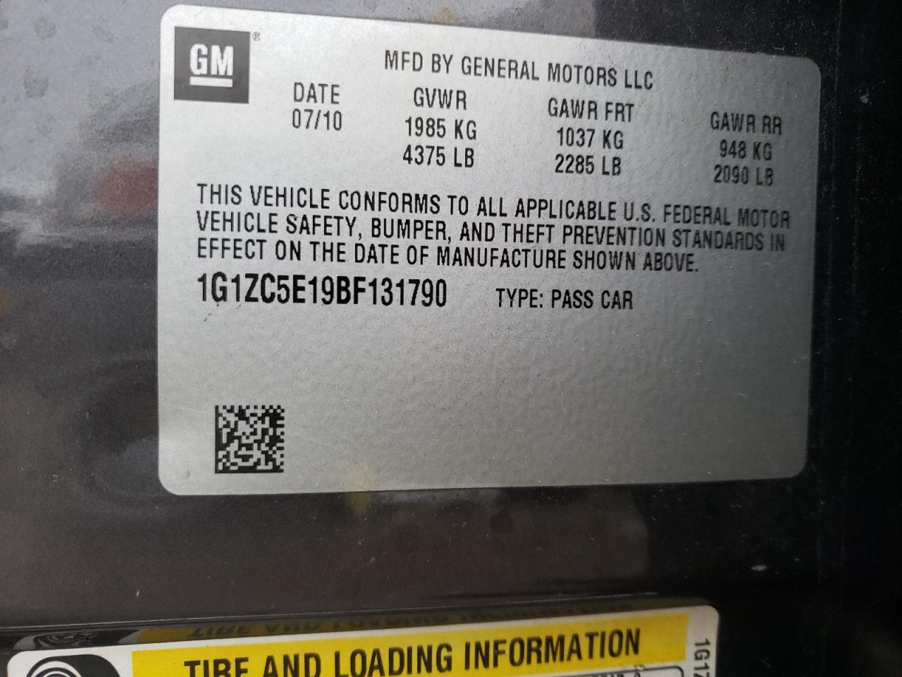 Photo 10 from auction – 2011 CHEVROLET MALIBU 1LT with VIN 1G1ZC5E19BF131790