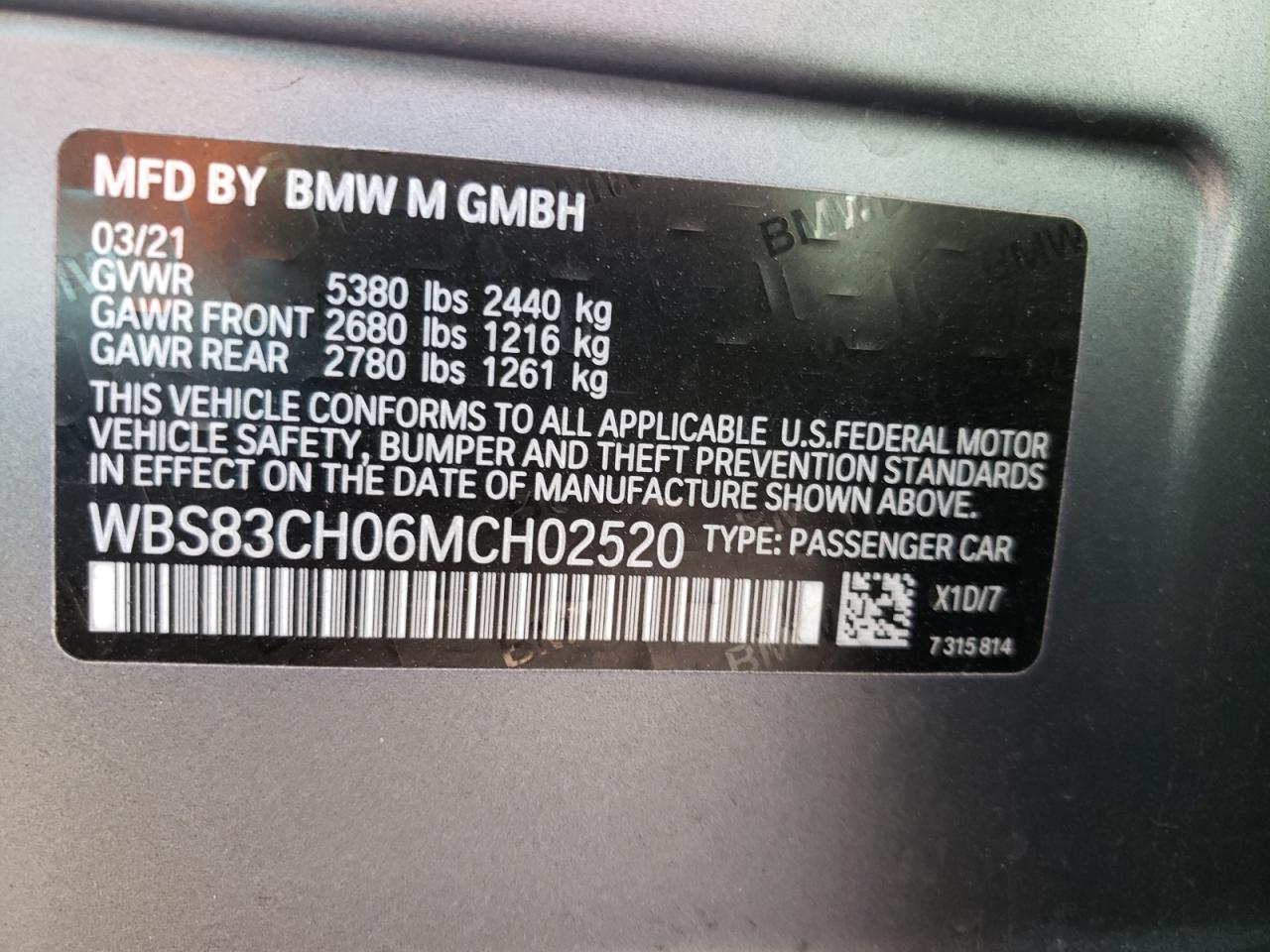Photo 10 from auction – 2021 BMW M5 with VIN WBS83CH06MCH02520