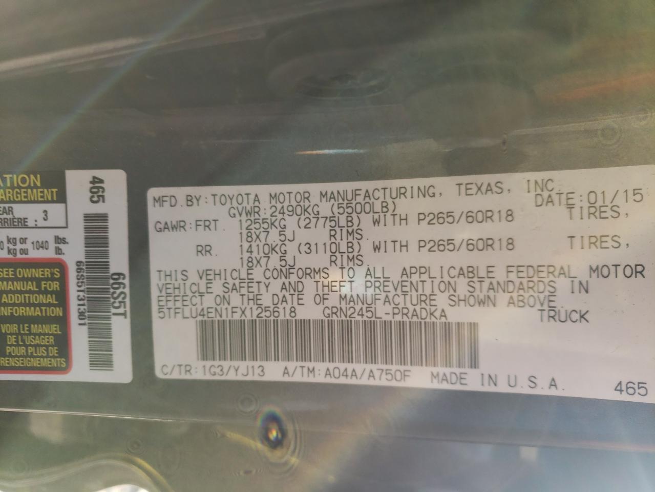 Photo 10 from auction – 2015 TOYOTA TACOMA DOU with VIN 5TFLU4EN1FX125618