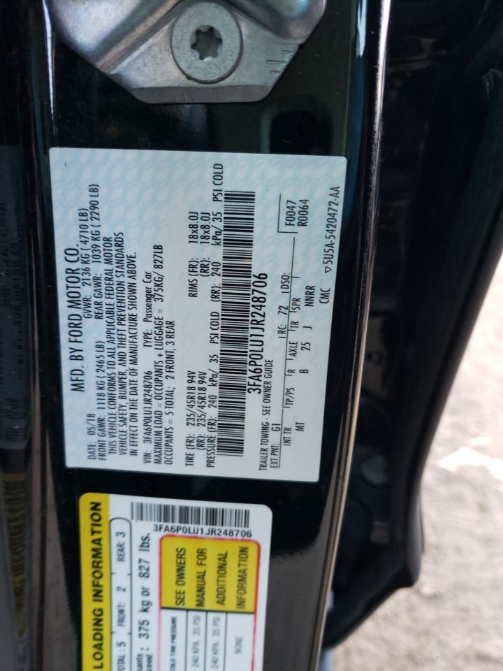 Photo 10 from auction – 2018 FORD FUSION SE with VIN 3FA6P0LU1JR248706