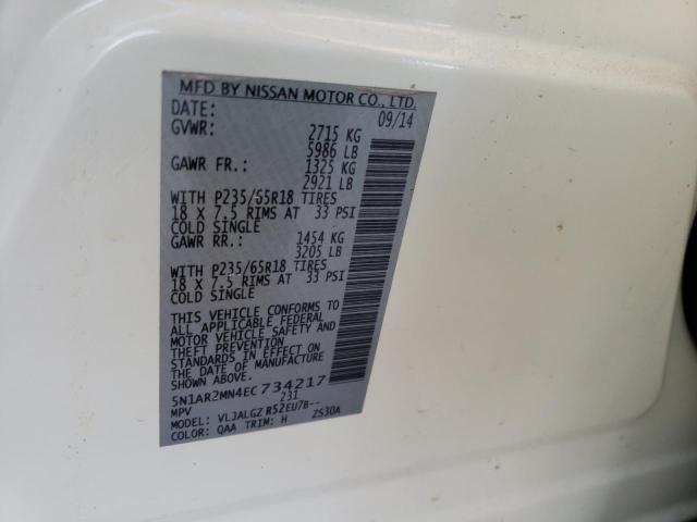 Photo 10 from auction – 2014 NISSAN PATHFINDER with VIN 5N1AR2MN4EC734217